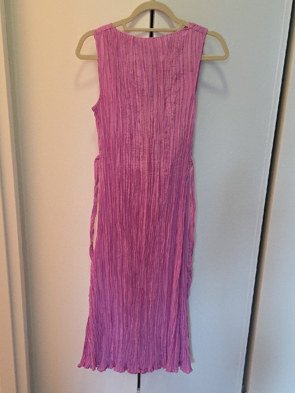 J. Crew Sleeveless Crinkle Midi Dress in Bright Pink